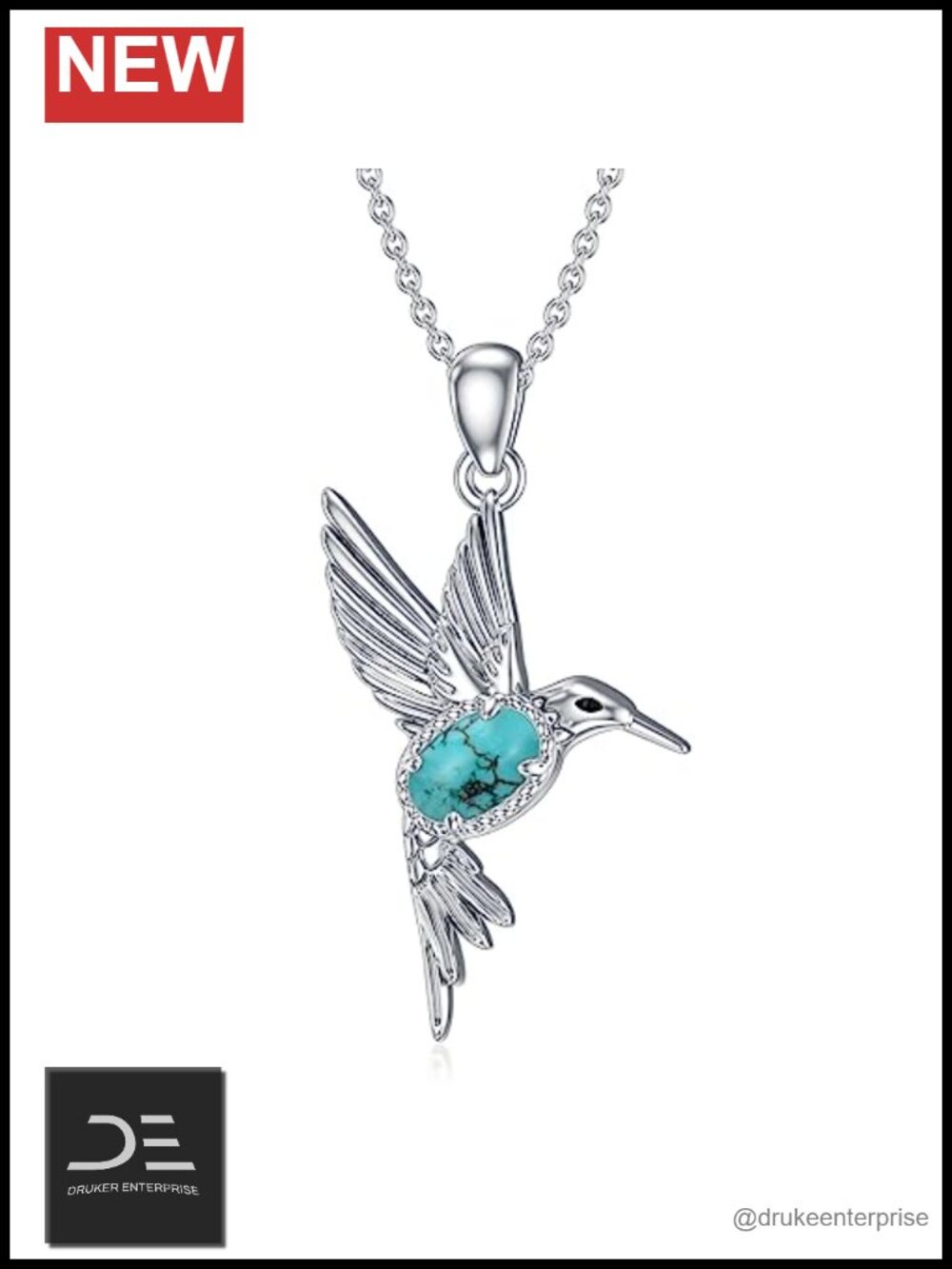 Sterling Silver Hummingbird Necklace Natural Turquoise Pendant Jewelry